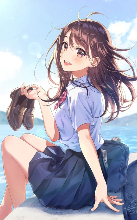 清新短裙装动漫萌少女高清插画图片