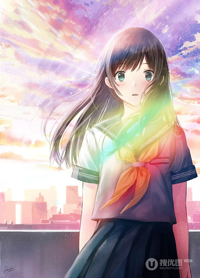 清新短裙装动漫萌少女高清插画图片