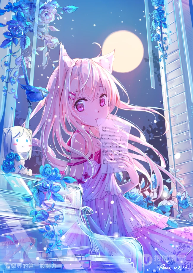狐狸耳朵或兔耳朵二次元少女高清插画图集欣赏