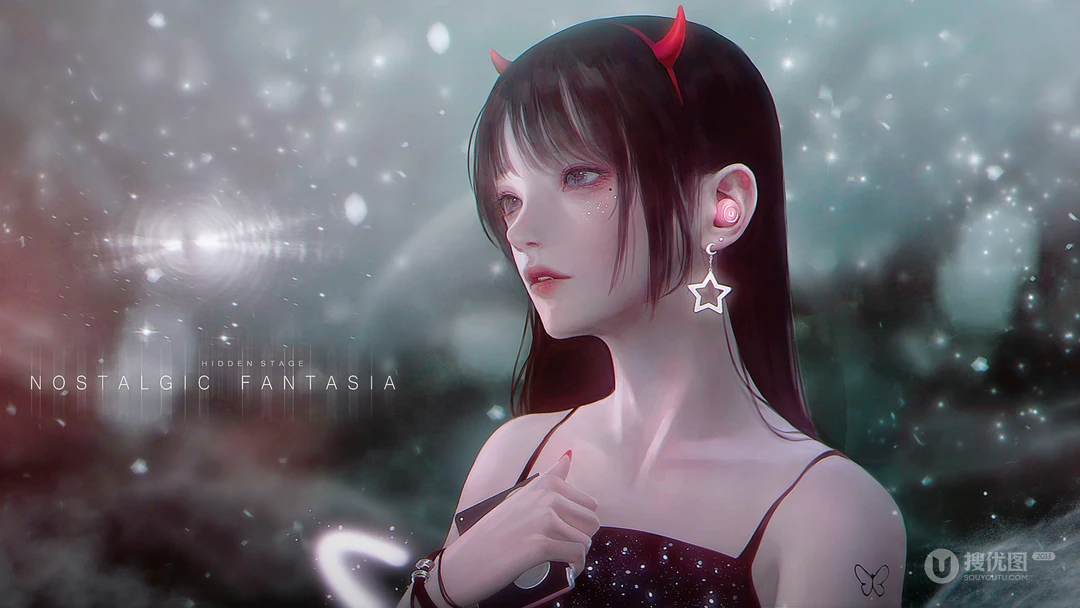 逼真手法动漫美女插画壁纸，看着好清纯