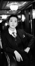 李冰冰酷酷写真，竖纹西服套装着身，宛如大佬般气场十足