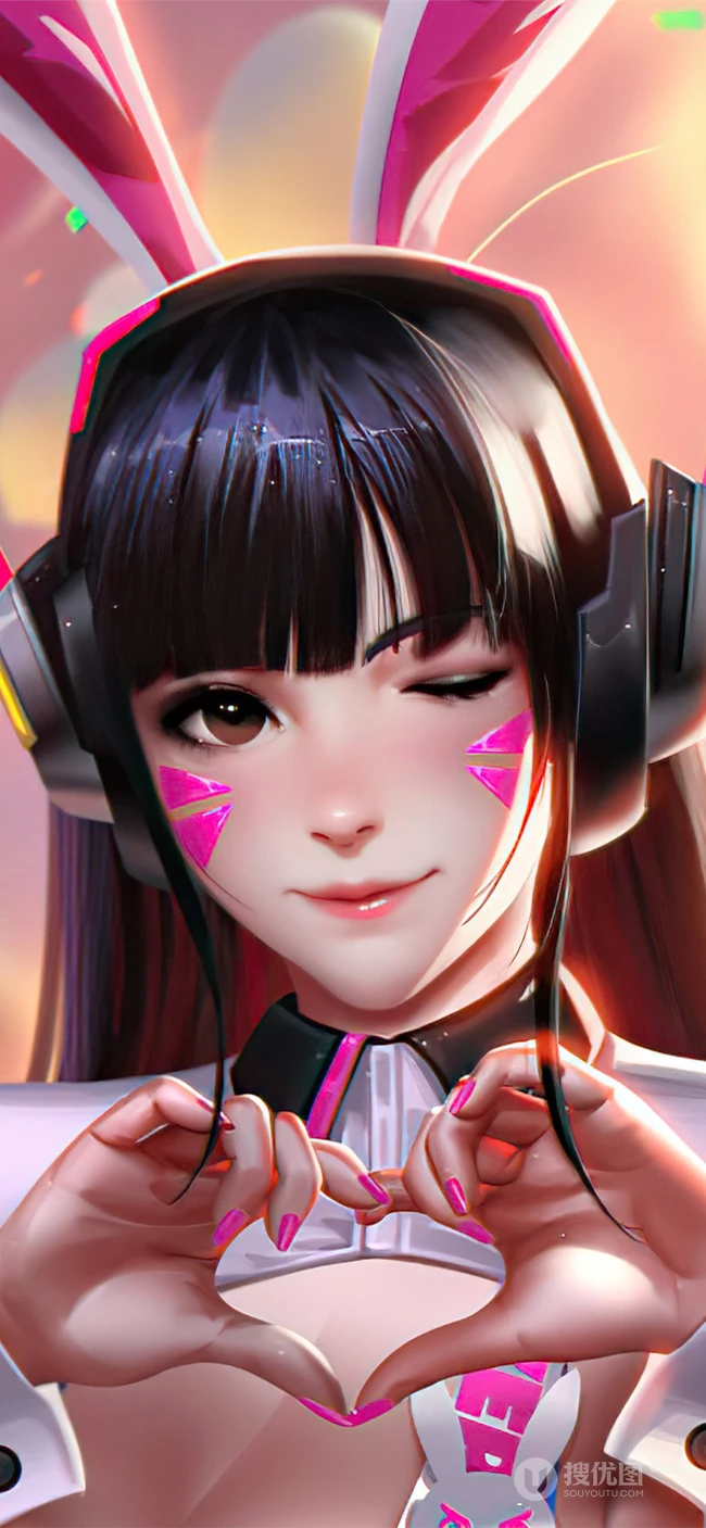 做萌表情比爱心戴着兔耳朵的守望先锋人物D.Va