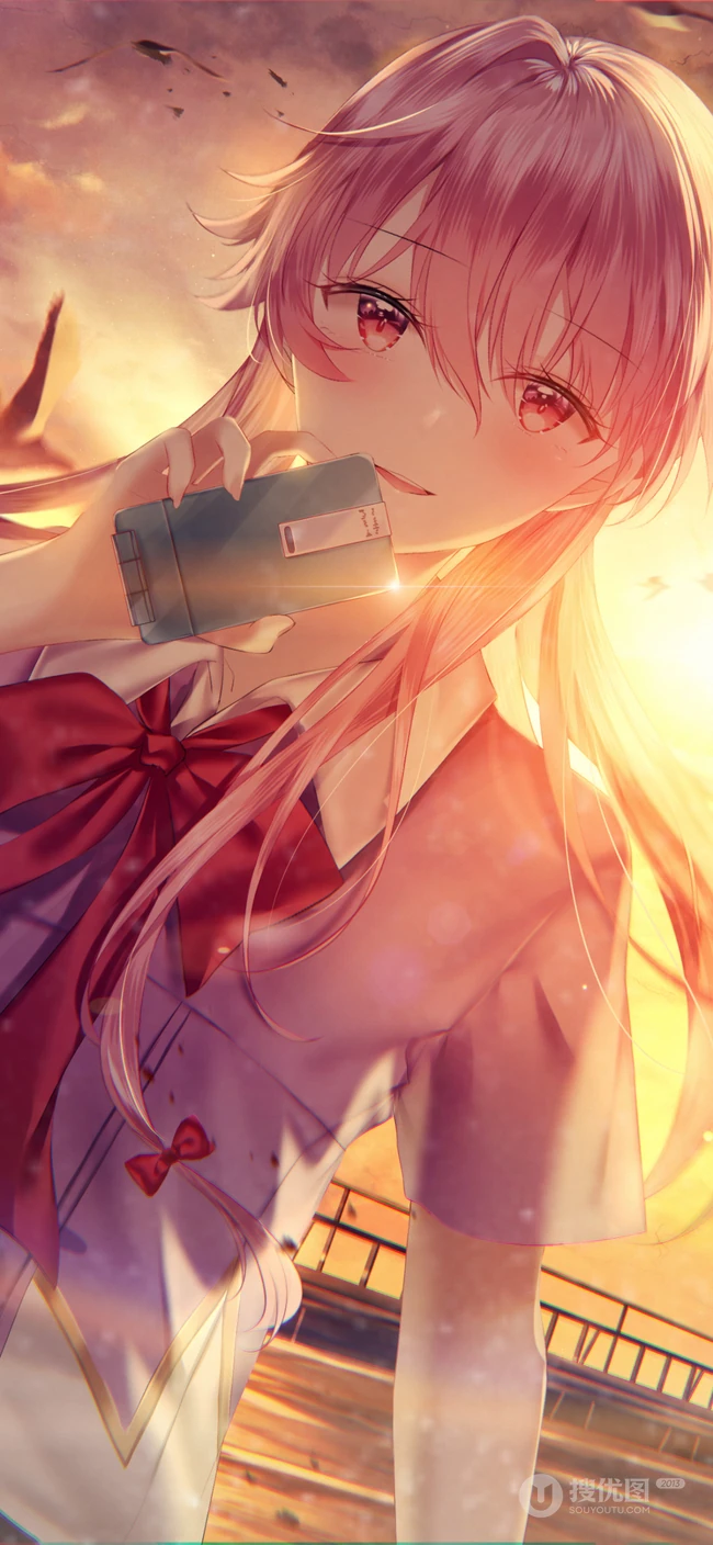 夕阳日照下的二次元动漫美女
