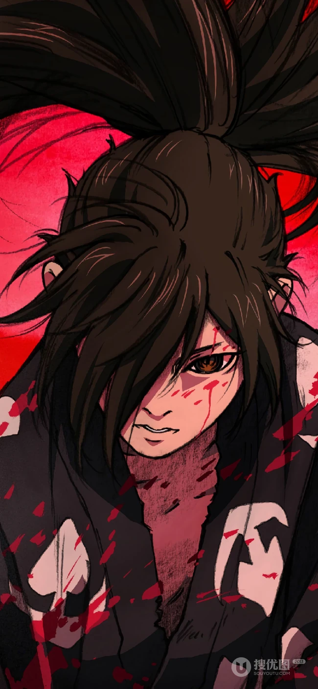 帅气日本年轻武士近照肖像插画手机壁纸