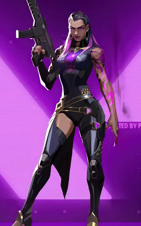 射击游戏valorant手拿冲锋枪的女性人物插画手机壁纸