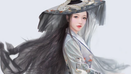 戴斗笠仙气飘飘的动漫古风美女