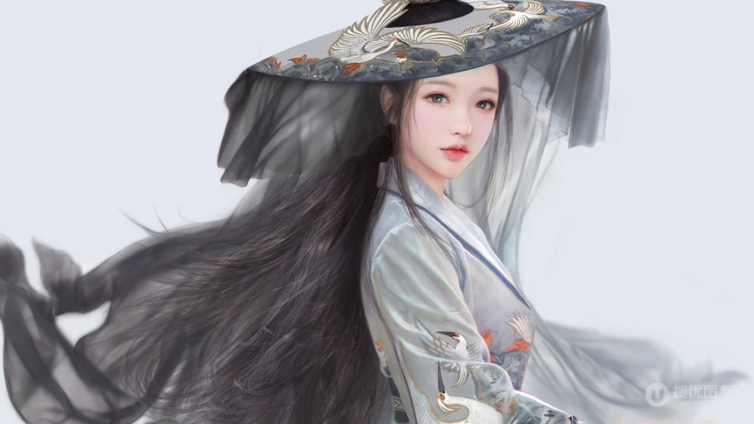 戴斗笠仙气飘飘的动漫古风美女