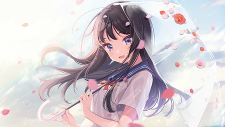 打着雨伞的动漫二次元大眼学生妹