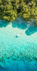蔚蓝海浪冲刷着海滩的航拍唯美景色手机壁纸