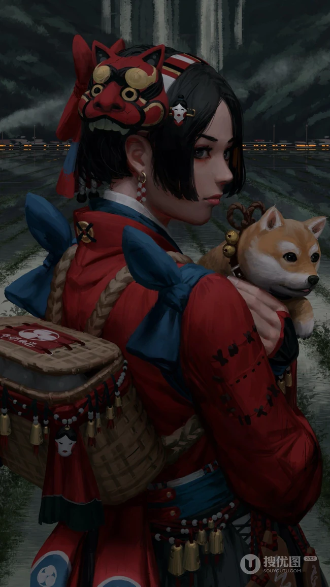 插画师GUWEIZ古代武士女人物肖像插画手机壁纸第0924合集
