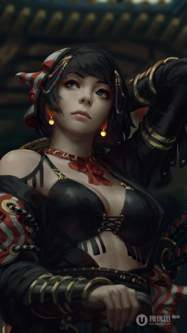 插画师GUWEIZ古代武士女人物肖像插画手机壁纸第0924合集