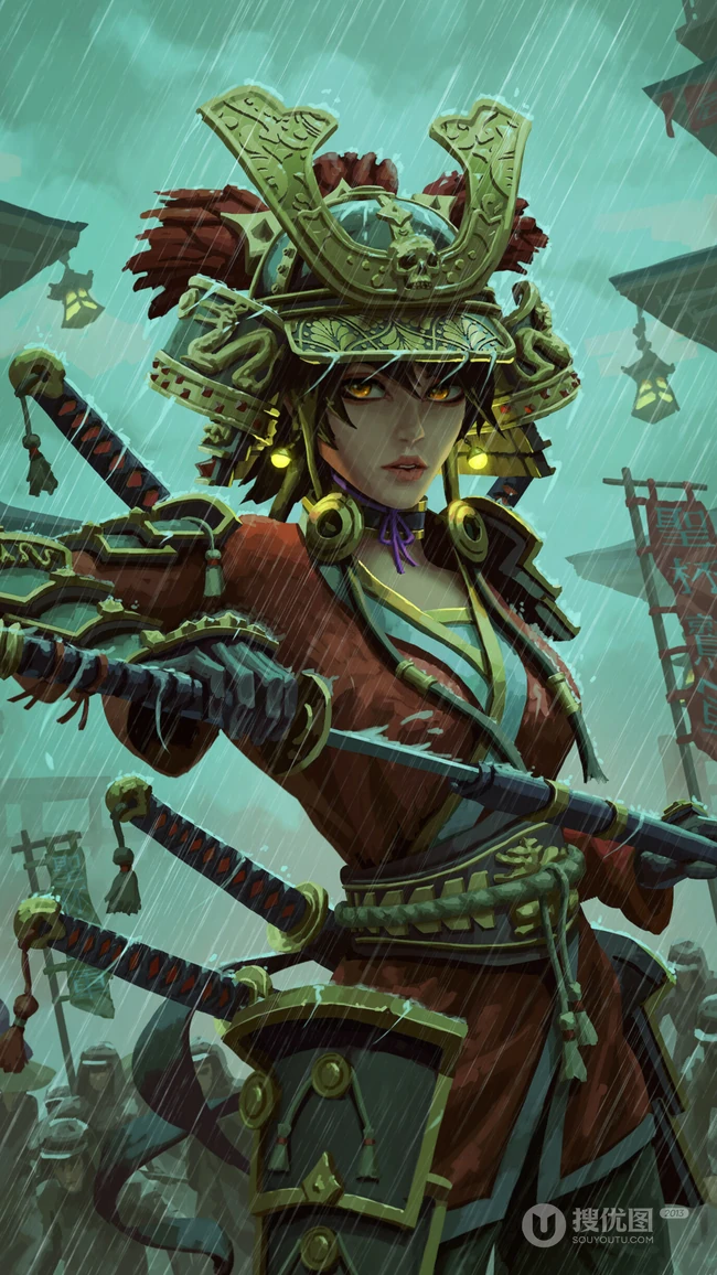 插画师GUWEIZ古代武士女人物肖像插画手机壁纸第0924合集
