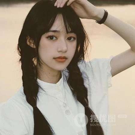 漂亮可人长发校服装少女，和双麻花辫白衫纯妹子真人头像套图