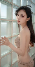 气质可爱，身材匀称线条长腿女生Shika小鹿鹿镂空衣泳装海边写真