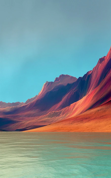 美丽的橙色峡谷下的湖泊风景
