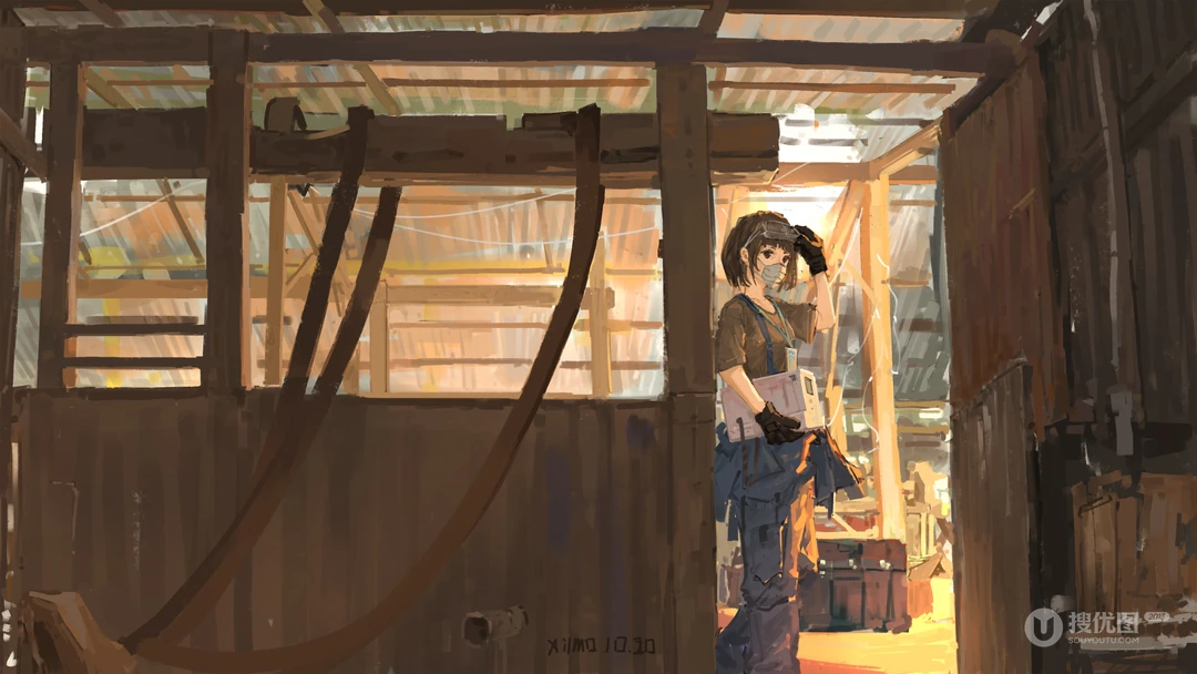 马棚里的动漫女兽医插画壁纸图片