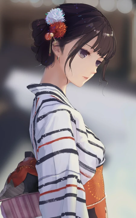 穿和服的日系动漫少女人像插画