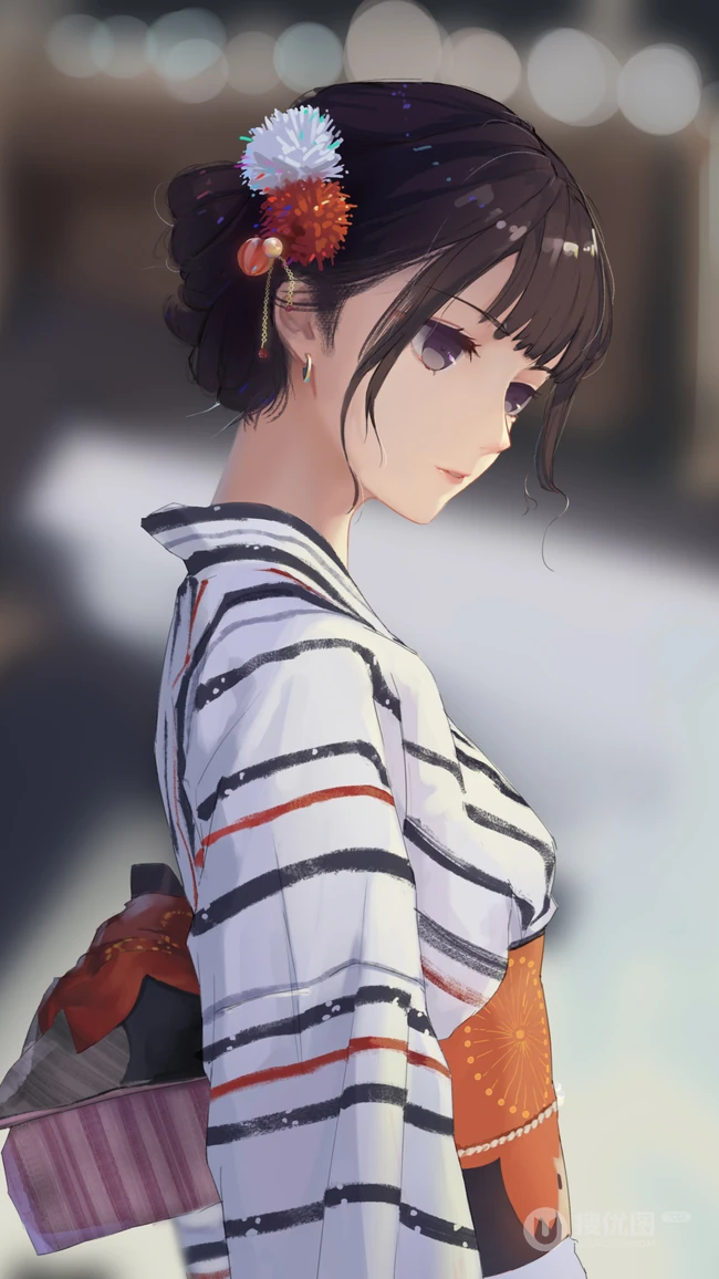 穿和服的日系动漫少女人像插画