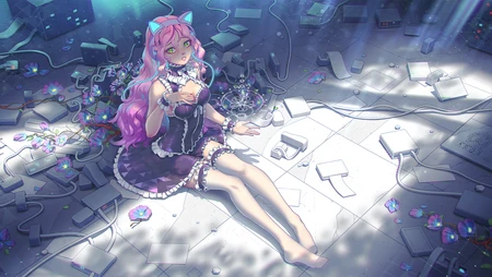 数码风格可爱女仆装动漫美女插画壁纸