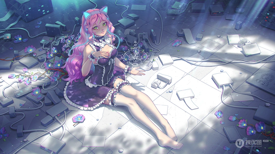 数码风格可爱女仆装动漫美女插画壁纸