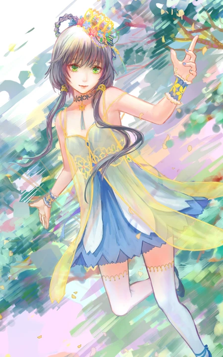 画风清爽，绿叶下的古风美女手机壁纸