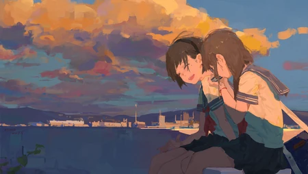 创意油画海边看风景的少女