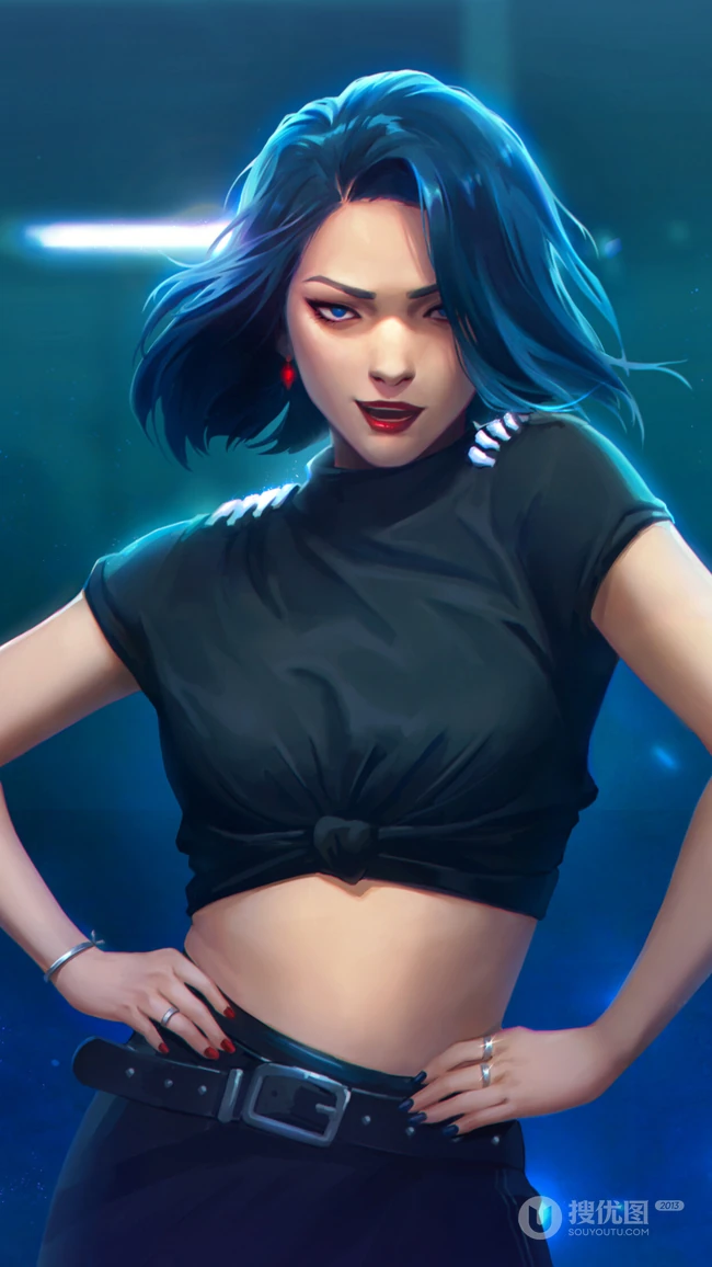 性感扭腰的短发动漫美女高清插画手机壁纸