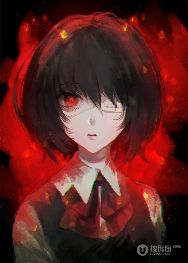 悬疑推理小说作品《替身》手绘动漫人物，一只眼女孩见崎鸣高清图集