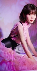 甜美红唇女生毛晓彤粉色公主裙穿着在向日葵背景前超美写真照