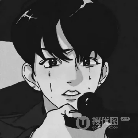 动漫男生，少年系列黑白头像，丧系黑白二次元漫画人物头像图片