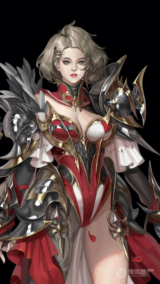 重装铠甲的动漫游戏女战士插画手机壁纸