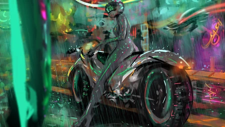 动漫插画骑机车的动漫美女桌面壁纸
