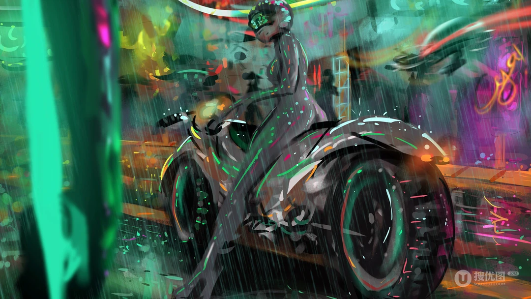 动漫插画骑机车的动漫美女桌面壁纸