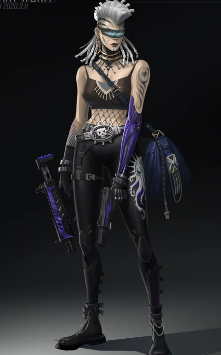 朋克造型拿着双枪的动漫女战士