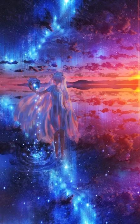 浪漫的天空，白云，星空，超美的二次元天空系列人物场景插画美图集锦