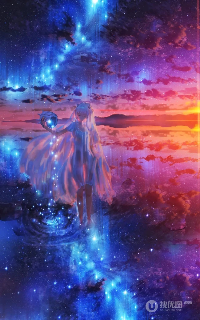 浪漫的天空，白云，星空，超美的二次元天空系列人物场景插画美图集锦