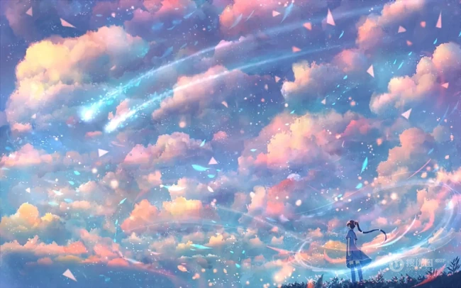 浪漫的天空，白云，星空，超美的二次元天空系列人物场景插画美图集锦
