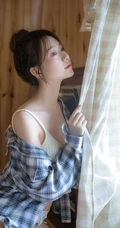 看书的女孩，简易丸子头发型少女白色肩带衣短裤看书写真图片