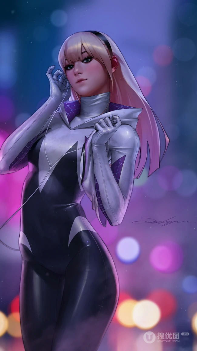 穿紧身衣听MP3的动漫美女手机壁纸
