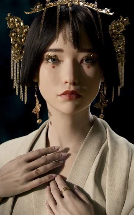 逼真手绘和系艺妓妆容的人像插画高清手机壁纸