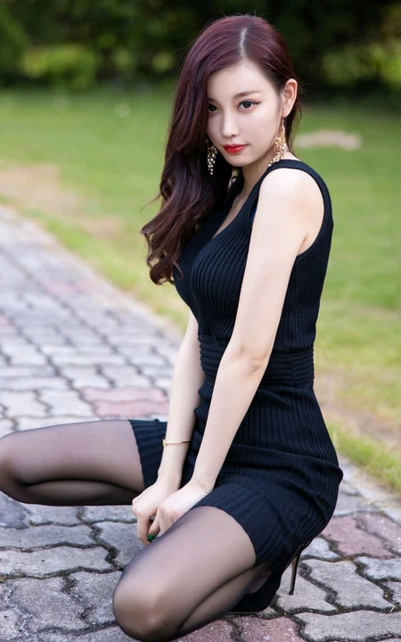 气质女生轻熟杨晨晨sugar紧身黑色连衣裙高跟袜装显修长线条感室外写真集