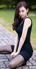 气质女生轻熟杨晨晨sugar紧身黑色连衣裙高跟袜装显修长线条感室外写真集