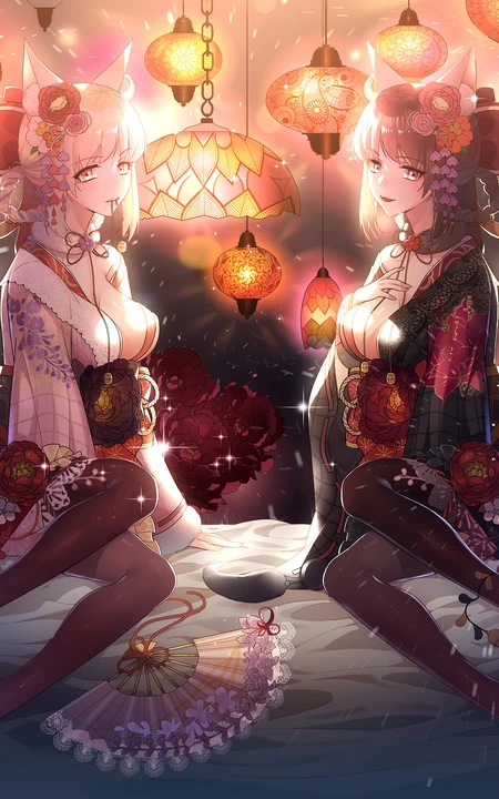 温暖的插画 灯光 灯笼 提灯少女 喜庆 动漫二次元喜庆节日和少女图片