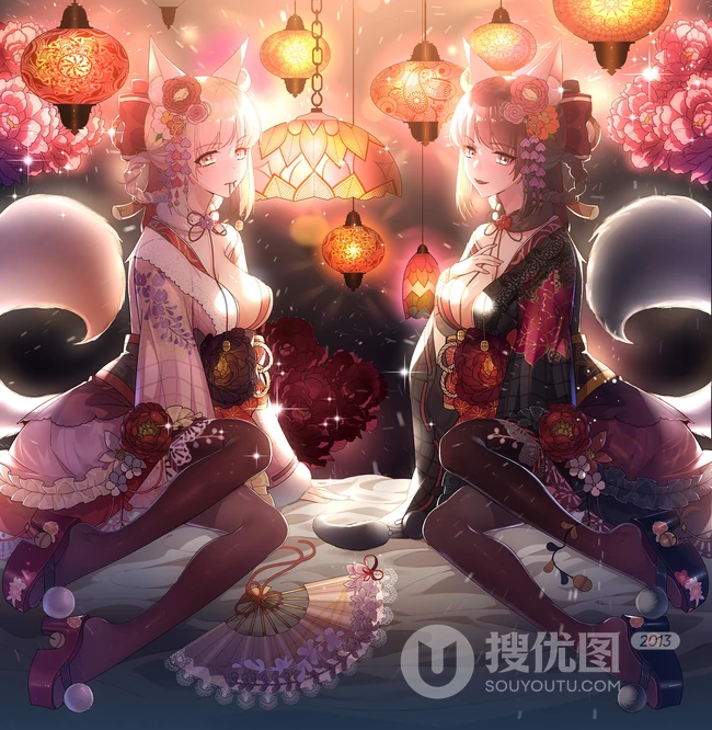 温暖的插画 灯光 灯笼 提灯少女 喜庆 动漫二次元喜庆节日和少女图片