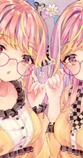 手托眼镜 甜美 可爱 学生妹 二次元动漫少女高清插画图片集