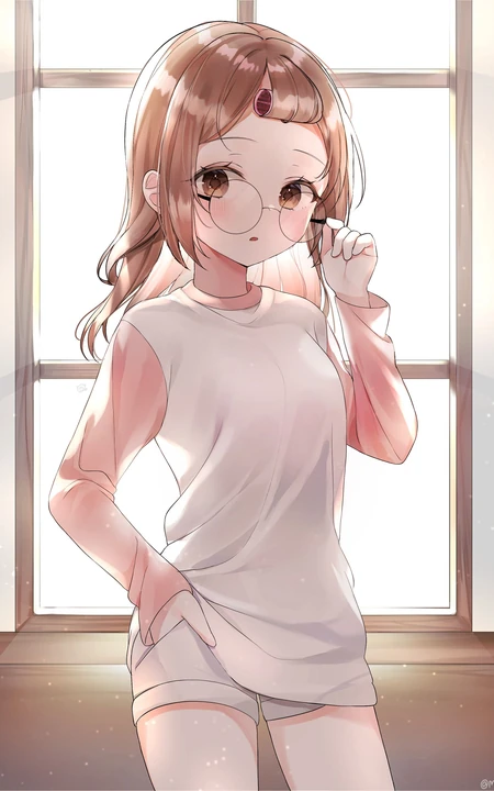 手托眼镜 甜美 可爱 学生妹 二次元动漫少女高清插画图片集