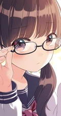 手托眼镜 甜美 可爱 学生妹 二次元动漫少女高清插画图片集