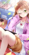 手托眼镜 甜美 可爱 学生妹 二次元动漫少女高清插画图片集