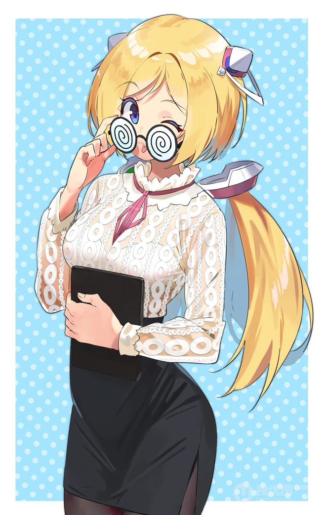 手托眼镜 甜美 可爱 学生妹 二次元动漫少女高清插画图片集