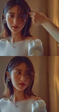 邢菲纯白连衣裙着身气质文雅恬静暖室内写真照